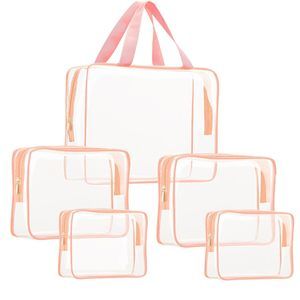 5pcs Crystal Clear Pvc Travel Toiletry Bag Kit For Women Men, Waterproof Vinyl🐣